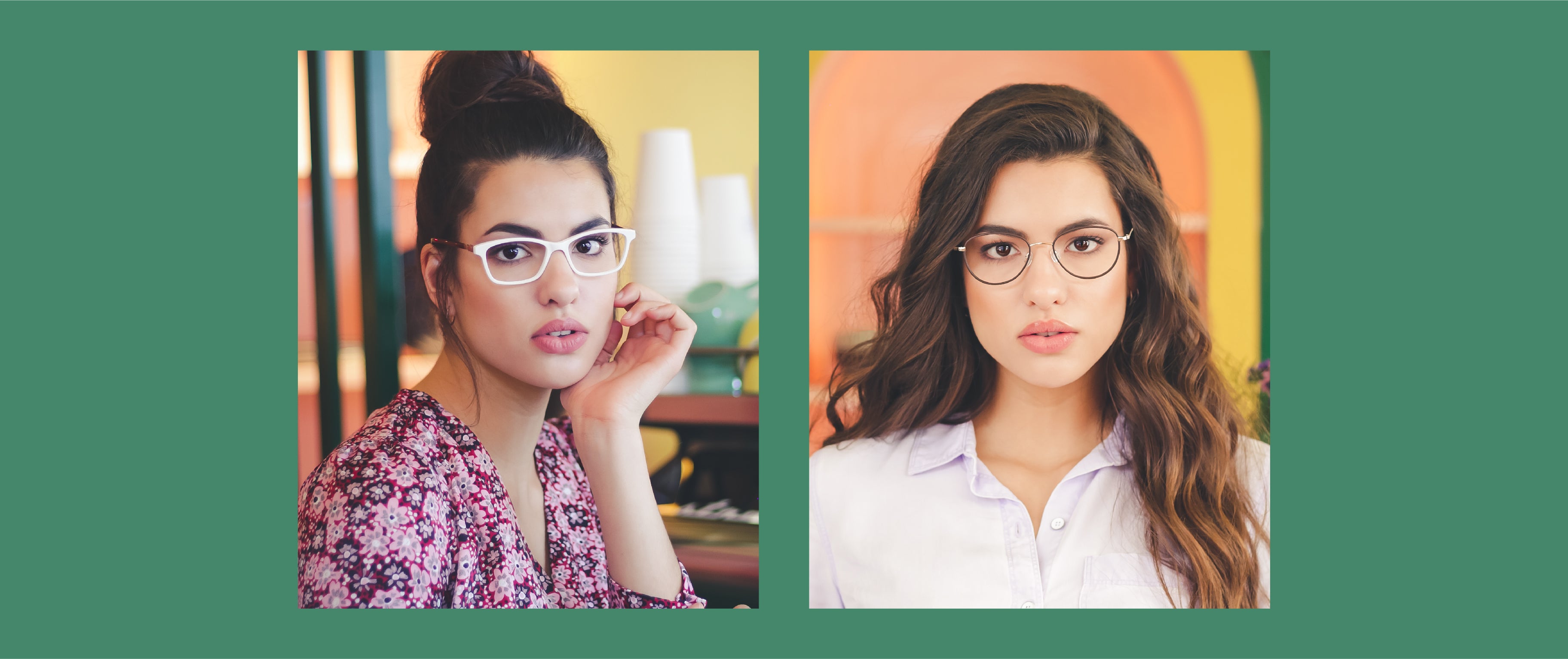 A woman is wearing Prodesign 5649 and another woman is wearing KLiiK K631 frames