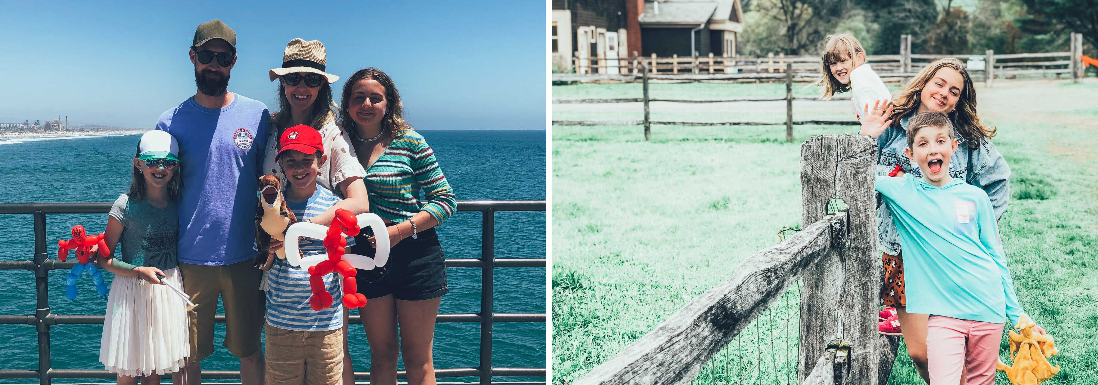 Deux portraits de famille de Vanessa avec son mari, ses deux filles et son fils