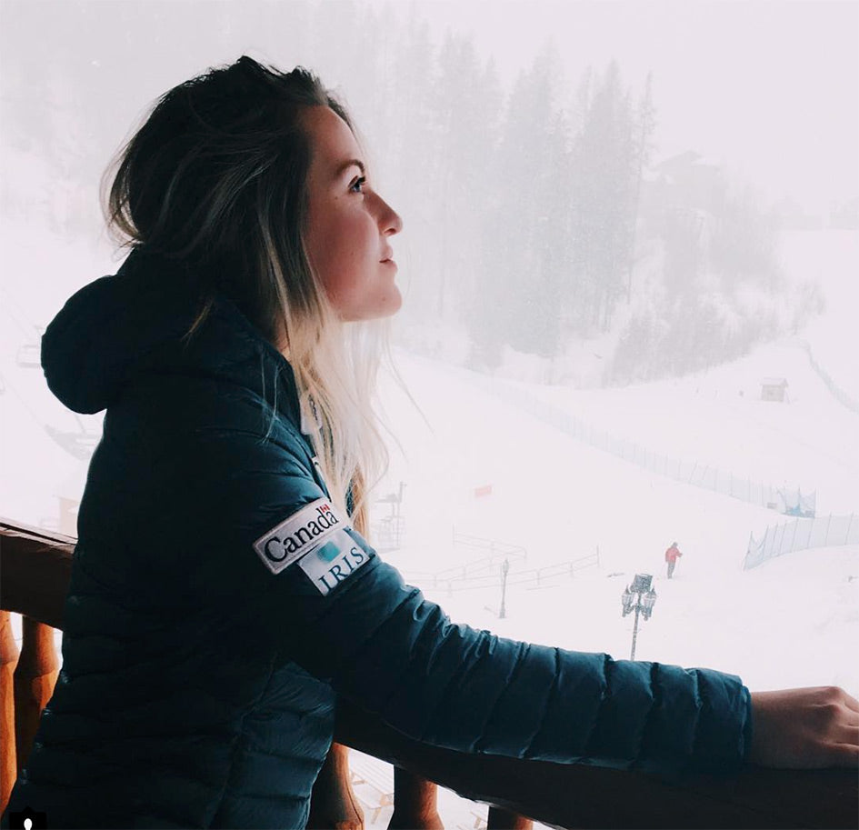 Frédérique Turgeon watching a ski slope with a beautiful white snow