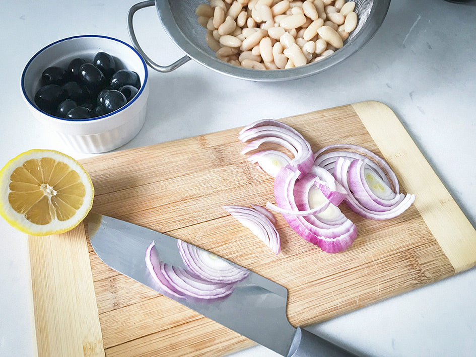 Red onion on a cutting board