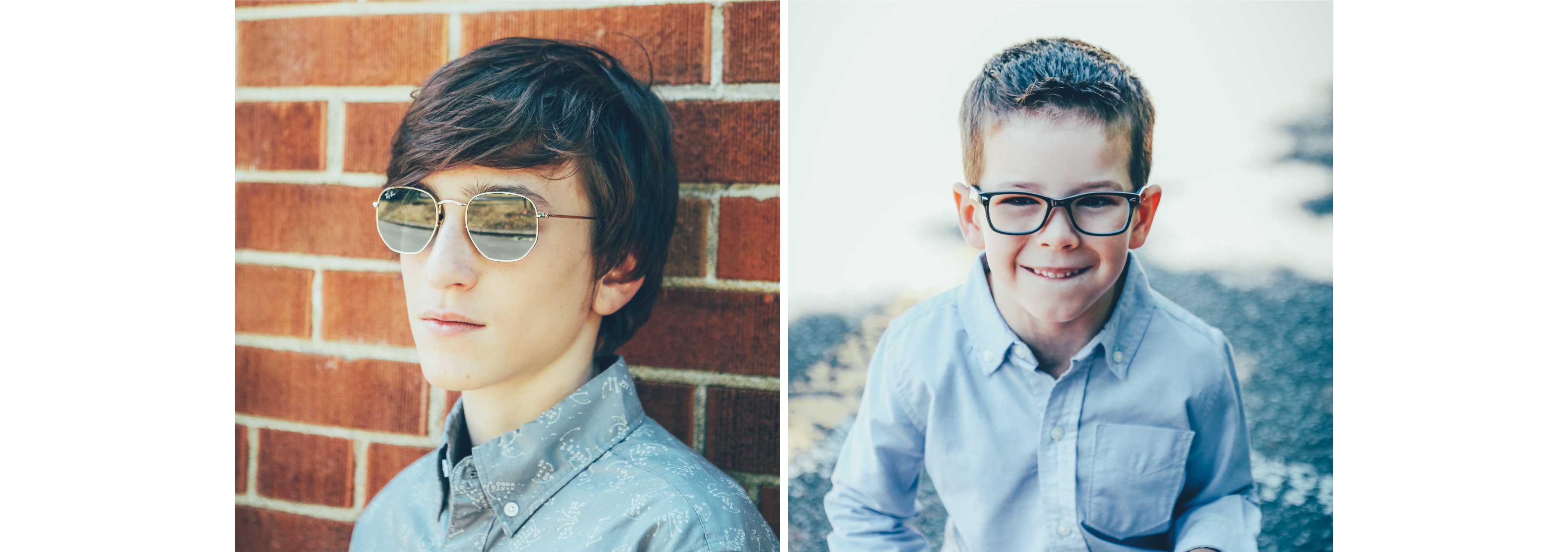 Two little boys are wearing glasses