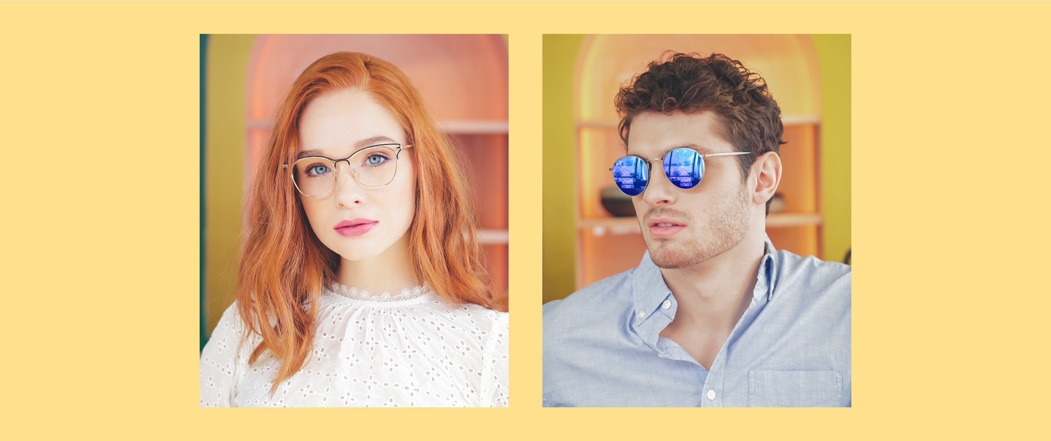 Une femme porte des lunettes Rag and Bone RNB3019 et un homme porte des solaires MauiJim Nautilus