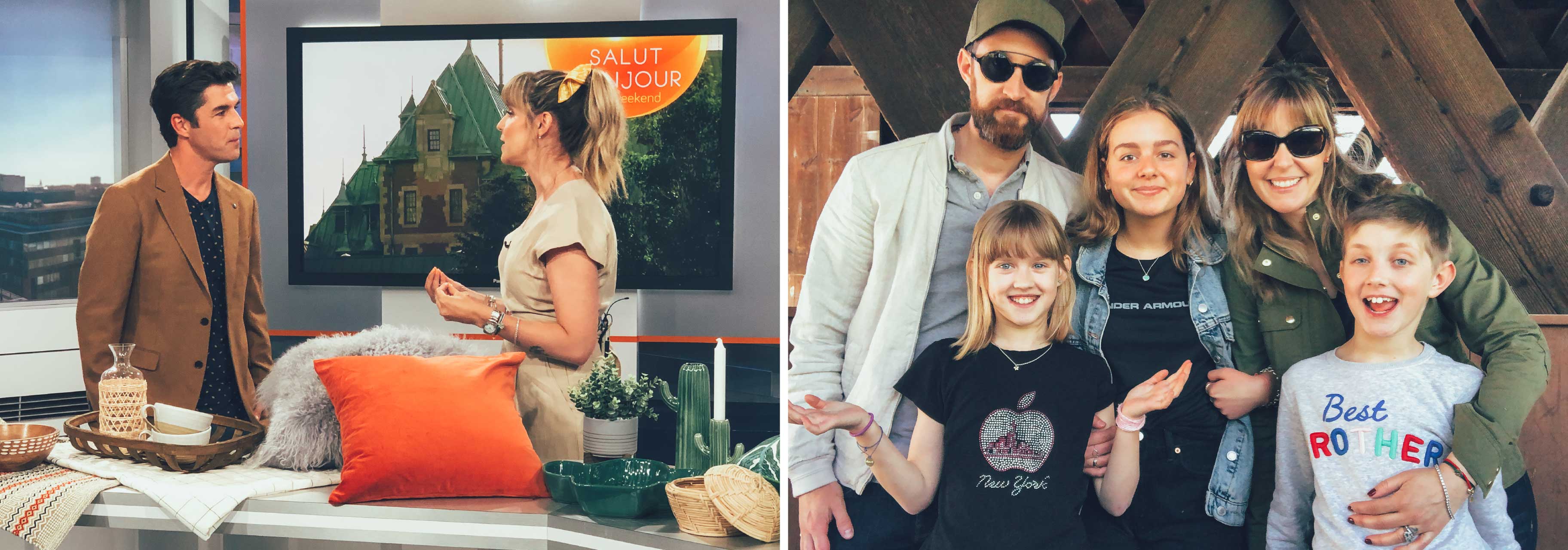 Une photo de famille des Sicotte et une photo de Vanessa à l'émission Salut Bonjour