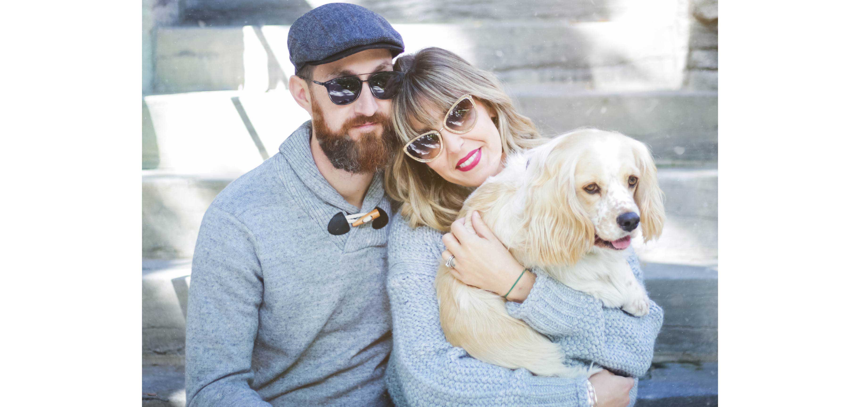 Vanessa Sicotte wearing Kate Spade Klaudia sunglasses with her husband Jonathan Plourdes wearing Carrera 127 shades